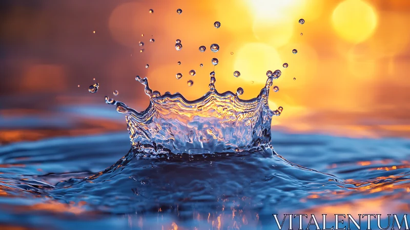 High-speed macro capture isolates a luminous water crown