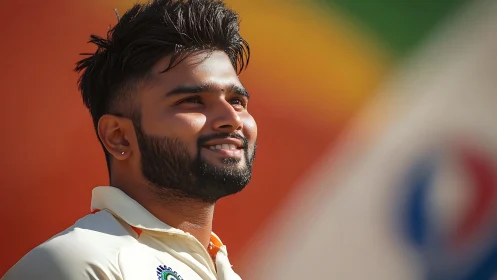 Photorealistic cricket portrait with vibrant blurred backdrop.