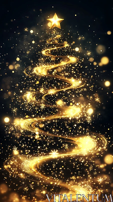 Golden light trails forming stylized tree with star apex.