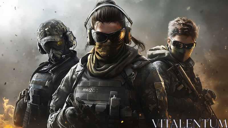 Elite tactical squad advances through smoky battlefield.