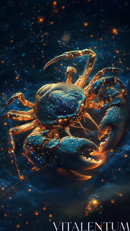 Starlit cosmic crab drifts through glowing tidal constellations.