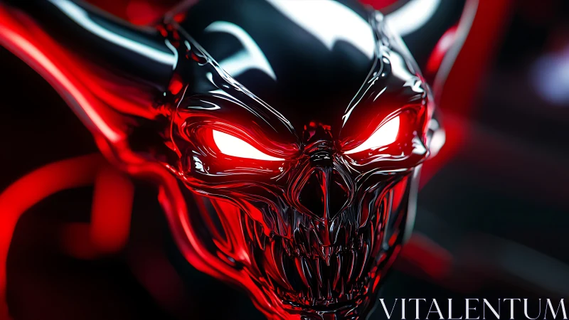 Chromed demonic skull rendered with high-gloss reflective shaders