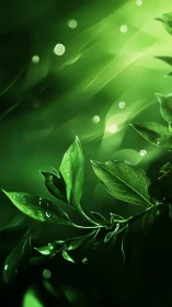 Specular highlights on wet green leaves under directional bokeh light