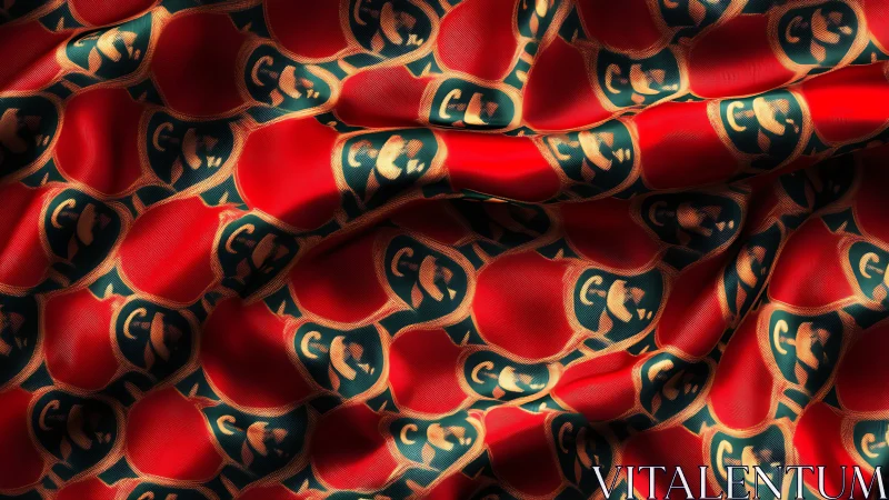 Satin fabric draped in red cartoon face repeat pattern design