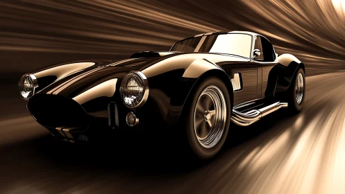 High-gloss 3D classic sports coupe rendered with dynamic motion blur