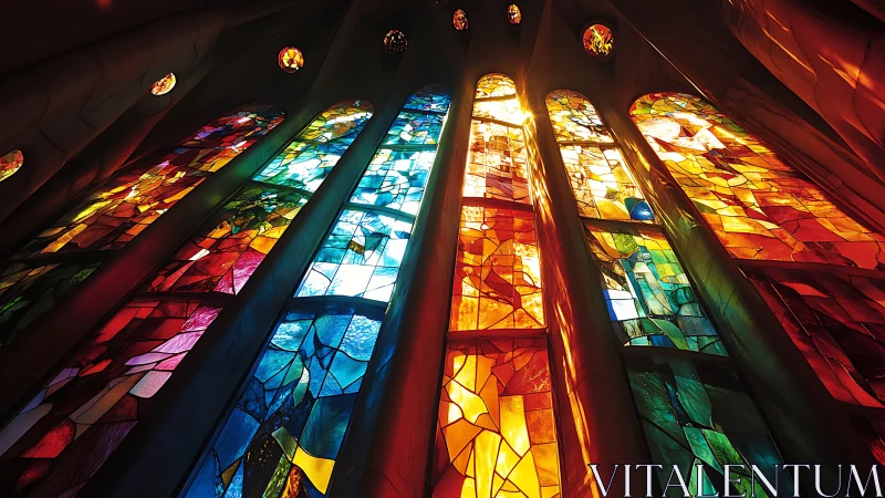 Radiant stained glass windows glow in a rainbow of warm light