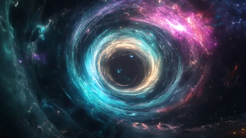 Galactic wormhole opens inside swirling nebula vortex
