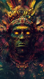 Neon jungle deity awakens in radiant tribal circuitry.