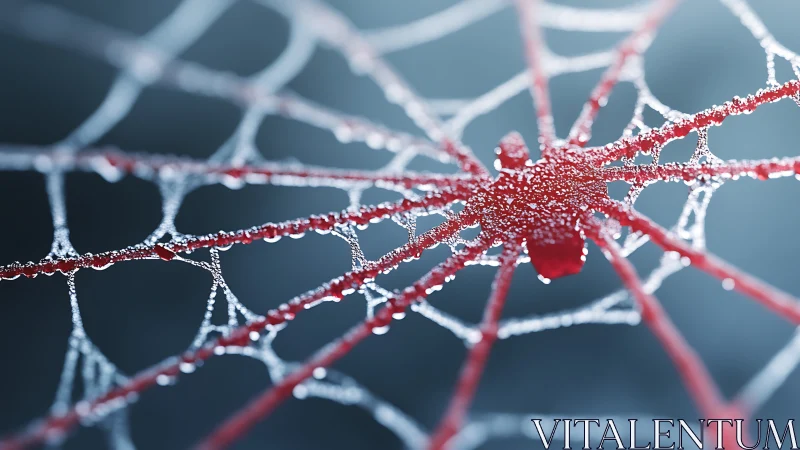 Red radial web structure with frost-like surface detail.