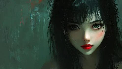 Enigmatic girl&rsquo;s emerald gaze pierces a shadowed void
