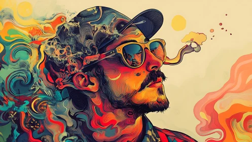 Color-saturated portrait dissolves into swirling abstract waves