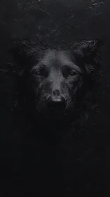 Black dog portrait on textured dark monochrome background.