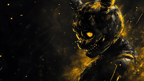 Digital painting of demonic rabbit figure in fractured chiaroscuro.