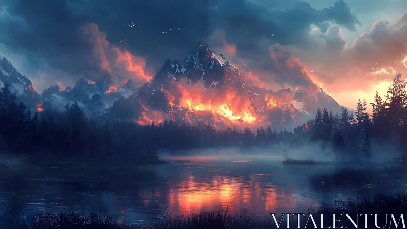 Molten Mountain Ablaze Over Mirror Lake at Dusk