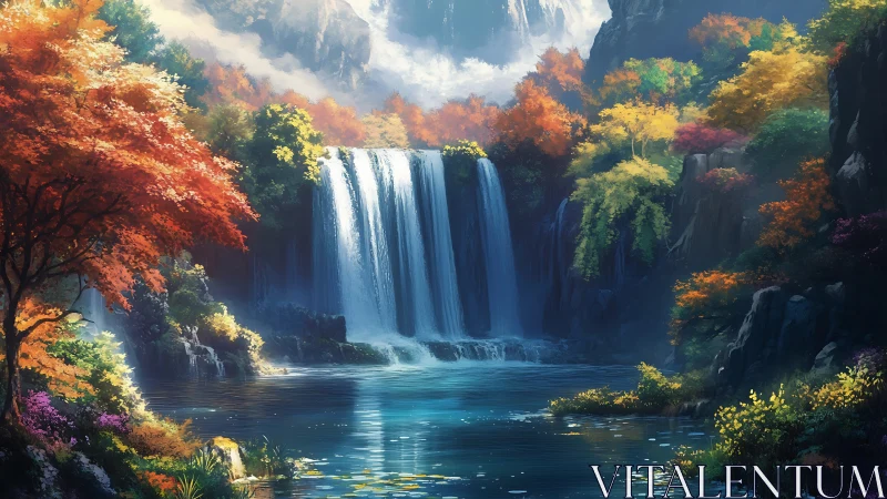 Gentle waterfall oasis wrapped in glowing autumn color.