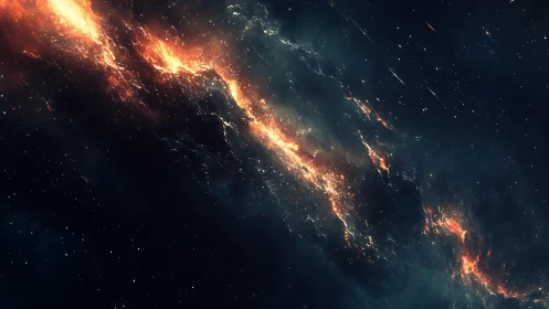 Fiery diagonal nebula band cuts across dark star field