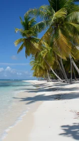 Tropical Beach Paradise. Coconut Palms Cast Shadows on White Sand.