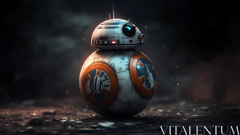 Spherical sci‑fi droid rendered with cinematic photoreal lighting