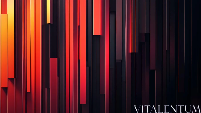 Vibrant geometric abstract art with red and orange vertical lines.