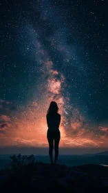Stargazing silhouette bathed in a blazing Milky Way sky.