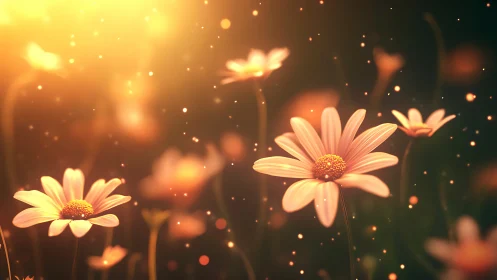 Luminous Daisies Drift Through Golden Reverie.