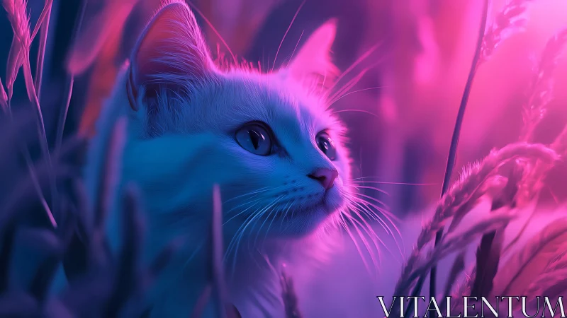 Neon Cat Portrait in Cyberpunk Synthwave Aesthetic.