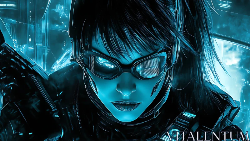 Neon night operative locked in razor sharp cyber focus.