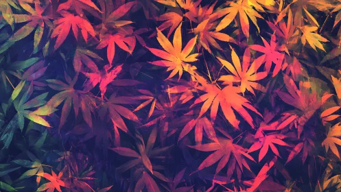 Neon maple foliage pattern with glowing gradient leaves.