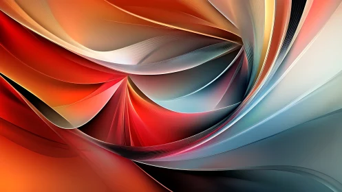 Curved chromatic ribbons form a dynamic abstract digital vortex