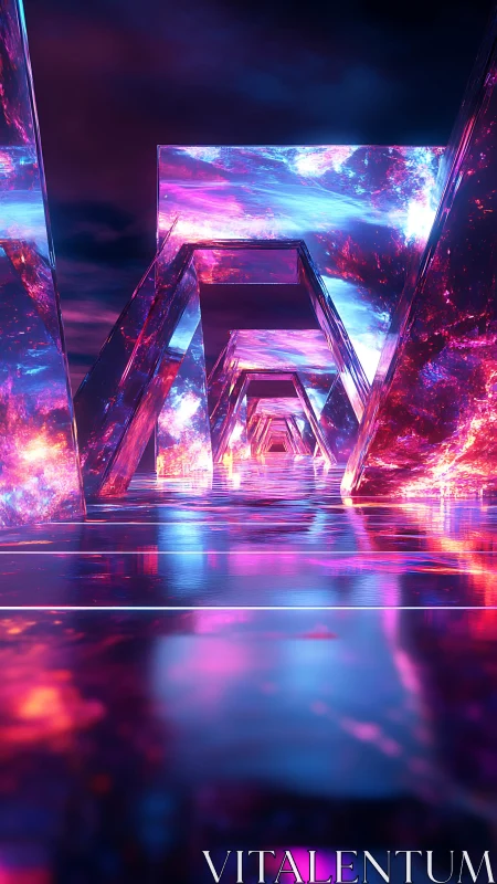 Neon crystal gateway glowing with dreamy cosmic colors.