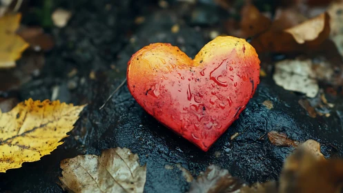Gradient Red Heart Form with Condensation on Dark Surface