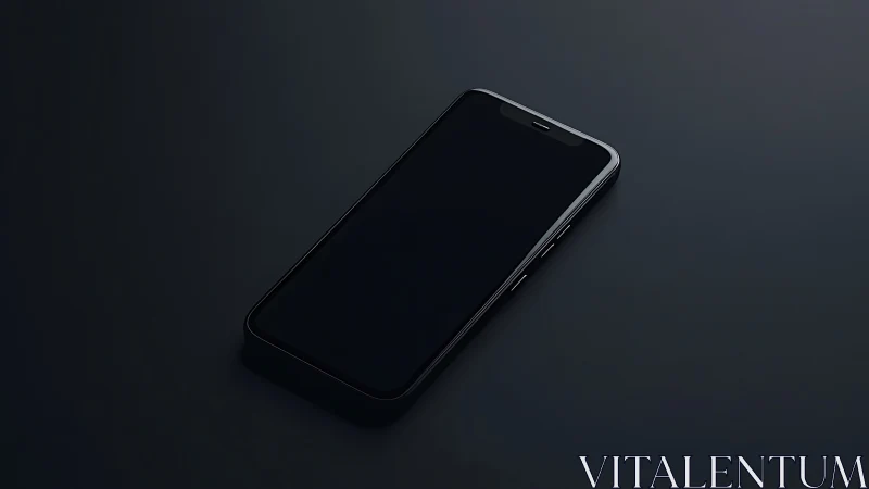 Black smartphone on dark surface with minimalist aesthetic.