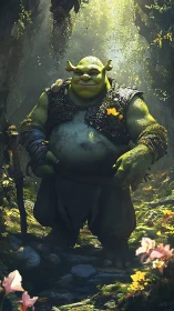Gentle green ogre enjoys a sunlit stroll through his forest