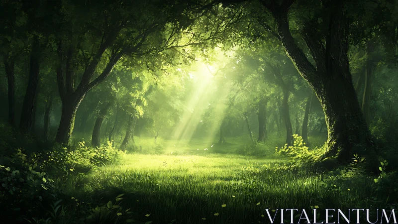 Luminous Forest Cathedral: Where Sunlight Weaves Through Ancient Trees.