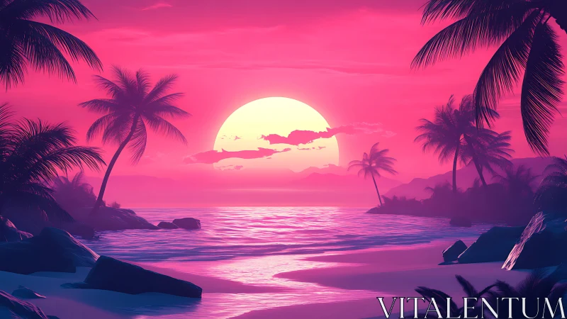 Neon lagoon sunset where palm silhouettes hum quietly.