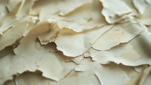 Macro view of layered peeling beige paint with torn texture