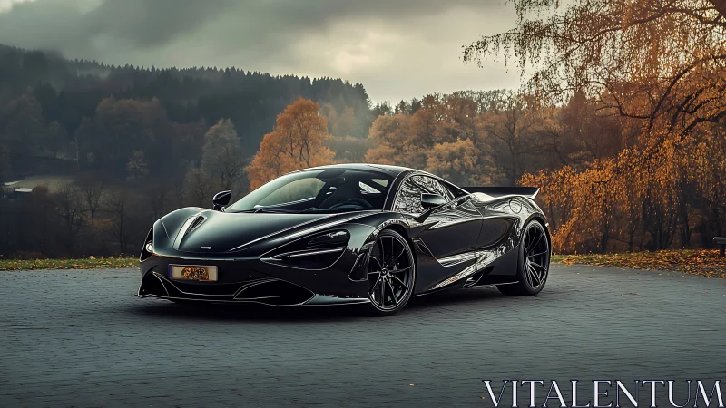 Black mid‑engine sports car is parked on paved surface