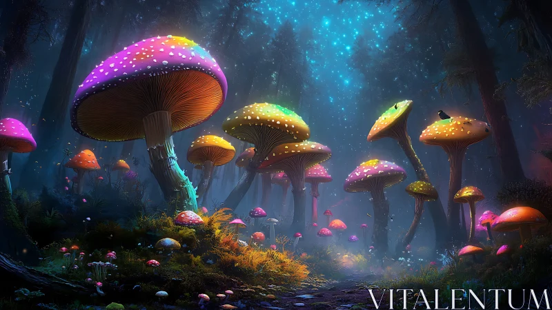 Star-dusted mushroom forest glowing with neon twilight magic.