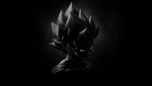 High-contrast anime warrior rendered with rim-lit monochrome shading