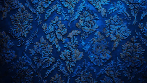 Deep blue floral damask pattern with soft elegant shimmer.