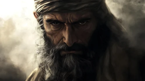 Digitally rendered close portrait of an older bearded man