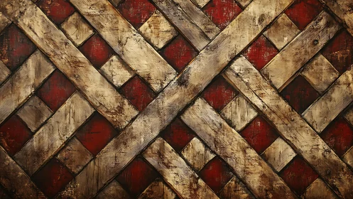 Rustic Lattice Wooden Texture with Weathered Red Background.