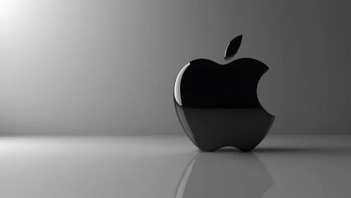 Glossy black fruit of tech stands in a storm of soft greys