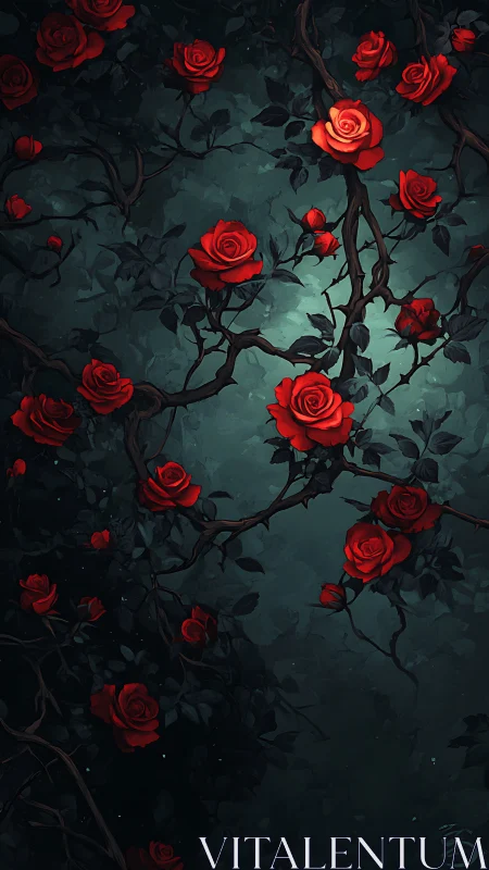 Crimson Roses Bloom in Twilight's Embrace.