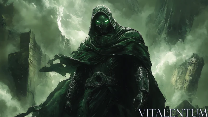 Emerald Wraith Overlord stalking ruins in stormborn fog.