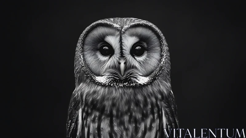 Striking black and white owl portrait with dramatic lighting.