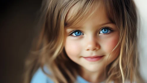 Young Girl with Blue Eyes and Soft Brown Hair Portrait.