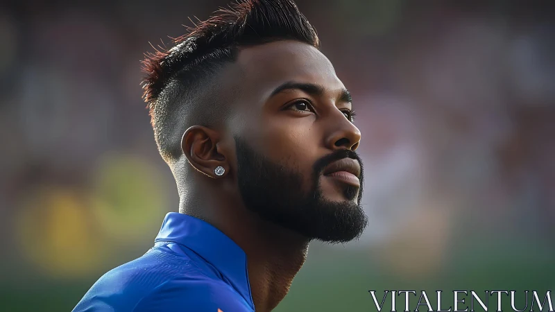 Side profile portrait of male athlete in blue jersey.