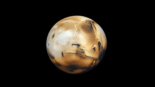 Digital spherical planet rendering with molten surface fissures