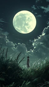 Moonlit wanderer listens while silver clouds quietly breathe